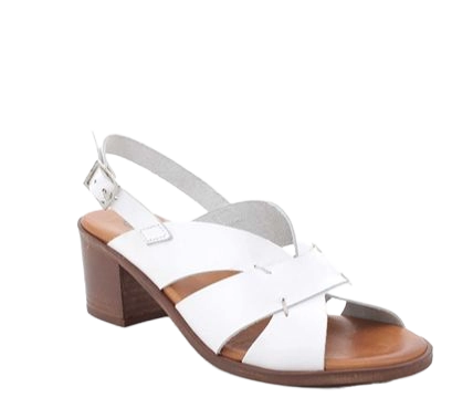 Sandals with heel for women white with buckle