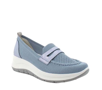 Mocassins with wedge for women sky blue with elastic
